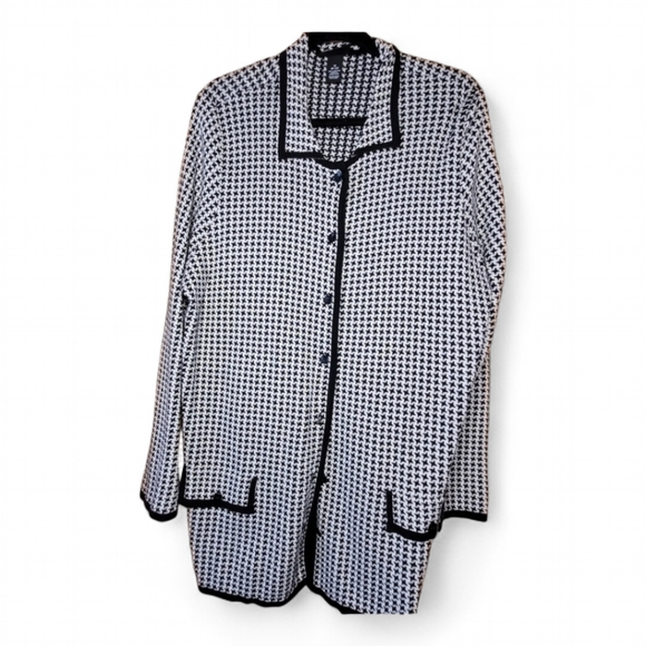 Maggie Barnes Sweaters - Houndstooth Sweater Button Front Cardigan 1X
